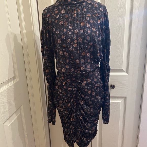 Evereve Lorelei Ruched Knit Black Floral Dress Keyhole Back Stretch, Size XL - Picture 2 of 9